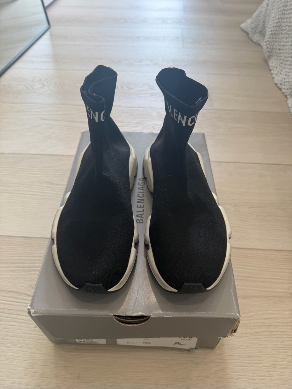 Balenciaga Black Knit Sock Sneakers with White Trim